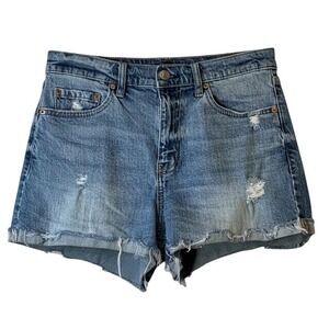 Daze Tough Love High Rise Distressed Denim Shorts Blue Size 29 D4005JSO-PLS